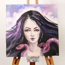 nyx goddess painting fantasy dark goddess art night goddess modern oil painting portraits snake and woman artwork