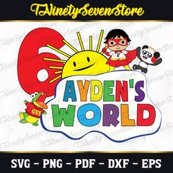 personalized name and age ryan's world cartoon characters names svg, birthday boy png jpg pdf