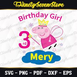 personalized name and age birthday svg, peppa pig svg png birthday girl , peppa pig svg, transparent background