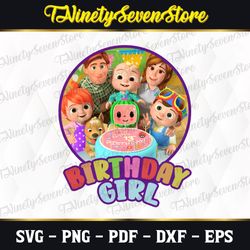 cocomelon cake topper cupcake topper printable, birthday girl party svg, party decoration digital png file