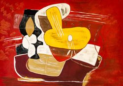 musical still life original gouache painting colorful abstract artwork vanguard unique modern wall art