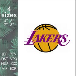 lakers embroidery design, los angeles nba basketball logo lebron, 4 sizes