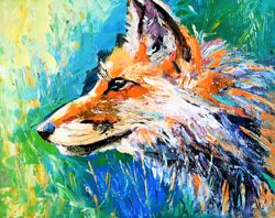 fox original oil painting wild animal small impasto painting fox artwork landscape painting hunting artwork 8"x10"