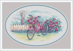pink bicycle cross stitch pattern flower cross stitch pattern summer cross stitch pattern spring cross stitch pattern