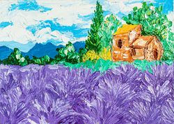 tuscany lavender field original oil painting small tuscany artwork italian landscape countryside house impasto wall art