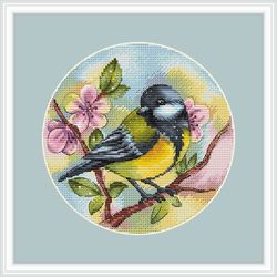 tit cross stitch pattern bird cross stitch pattern flower cross stitch pattern spring cross stitch pattern