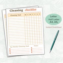 cleaning checklist, cleaning schedule, cleaning planner, cleaning printable, weekly cleaning, cleaning list, daily clean