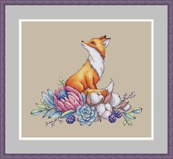 fox cross stitch pattern protea cross stitch pattern flower cross stitch pattern summer cross stitch pattern