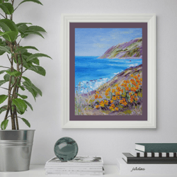 california poppy painting big sur original art seascape impasto oil painting