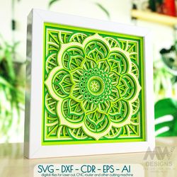 3d mandala svg, 3d shadow box svg floral mandala - 009sb