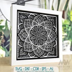 3d svg mandala, 3d shadow box svg floral mandala - 0016sb