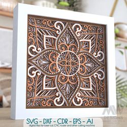 shadow box mandala svg, 3d shadow box svg floral mandala, cricut svg mandala, laser cut mandala - m244