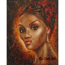 woman portrait painting black woman original art african american painting on canvas 20" x 16" afro art by colibri art