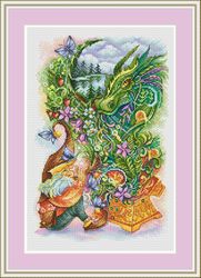 dragon cross stitch pattern gnome cross stitch pattern flower cross stitch pattern forest cross stitch pattern