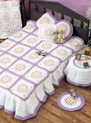 vintage crochet pattern pdf, barbie doll furniture accessories afghan bedspread tablecloth rug pillows pdf bedroom set