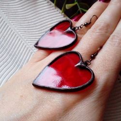 heart stained glass earrings for valentine day, valentines kawaii earrings