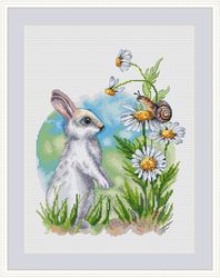 rabbit cross stitch pattern bunny cross stitch pattern chamomile cross stitch pattern flower cross stitch pattern