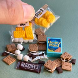 miniature doll set with marshmallows and cookies for playing with dolls, dollhouse, scale 1:12