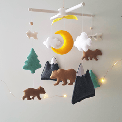 woodland nursery mobile. crib mobile boy. bears in adventure nursery decor. forest mobile. woodland nursery decor.