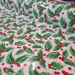 Christmas Holly PVC,  Christmas Tablecloth Fabric, Oilcloth Fabric