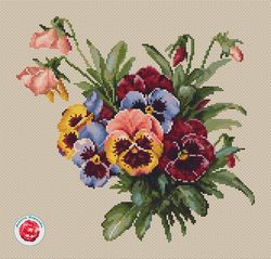 bouquet of pansies cross stitch pattern