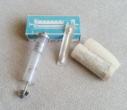 Glass medical syringe 20 ml - new vintage hypodermic needle multiple use