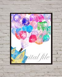 balloons up disney art print digital files decor nursery room watercolor