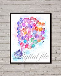 balloons up disney art print digital files decor nursery room watercolor