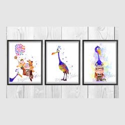 carl fredricksen kevin up disney set art print digital files decor nursery room watercolor