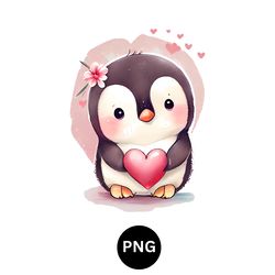 valentine watercolor penguine png digital download available instant download high quality 300 dpi