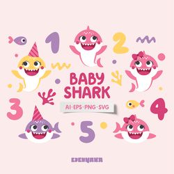 baby shark svg, baby shark png, baby shark birthday svg, baby shark girl