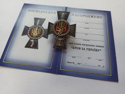 ukrainian military war badge award "blood for ukraine" with doc. war 2014-2023. glory to ukraine