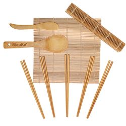 BlauKe Bamboo Sushi Making Kit with 2 Sushi Rolling Mats, 5 Pairs of Reusable Bamboo Chopsticks  - Beginner Sushi Kit