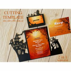 halloween party invitation template svg cricut-place card, gothic gatefold invite-escort cards dxf ai eps cdr papercut