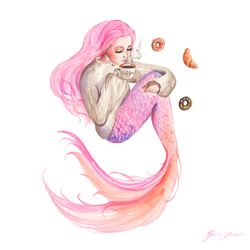 mermaid painting mermaid original art mermaid watercolor love coffee artwork kitchen wall art