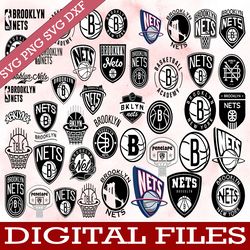 bundle 44 files brooklyn nets basketball team, brooklyn nets svg, net svg, nba teams svg, nba svg, png, dxf, eps