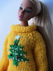 blythe pullip barbie poppy parker fr it knit yellow sweater with a christmas tree