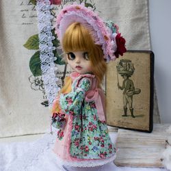 blythe clothes set, vintage style clothes set, blythe dress, pink doll outfit