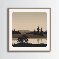 landscape cross stitch pattern, mountains cross stitch, digital pdf