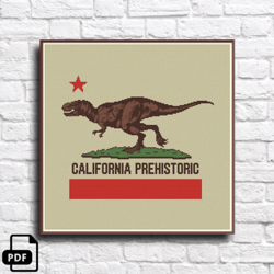 california prehistoric cross stitch pattern, california republic state flag, digital pdf
