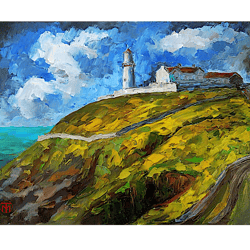 storm painting ireland original art irish landscape painting lighthouse nature art impasto ocean 12"x 16" by colibri art