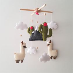 llama mobile. baby crib mobile. llama and cactus nursery. nursery decor girl. llama baby shower gift. llama mobile