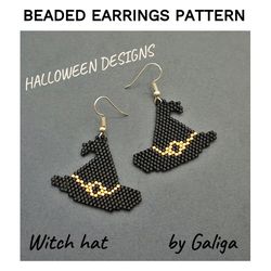 halloween witch hat big beaded earrings pattern wizard brick stitch seed bead beading ornament beadwork diy accessory