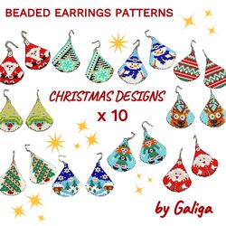 christmas earrings patterns set beaded santa deer elf snowman ornament seed bead star christmas tree gnome xmas holiday