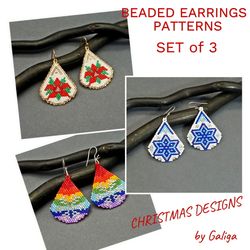 christmas earrings patterns set dangle drops do it yourself xmas flower poinsettia snowflakes rainbow holiday beading