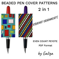 vibrant colorful designs pen cover patterns for beading folk tribal beaded pen wrap digital pattern pdf file download