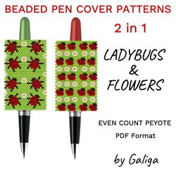 ladybug and flowers peyote pen cover patterns for beading summer nature inspired floral design beaded pen wrap seed bead