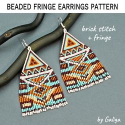 boho style fringe beaded earrings pattern brick stitch delica seed beads beadwork jewelry diy beading large earrings