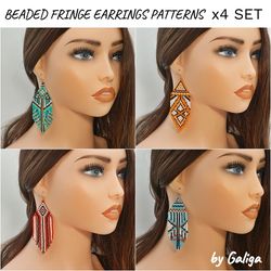 fringe beaded earrings patterns bundle diy jewelry making beading pattern set brick stitch beadwork seed bead crafts