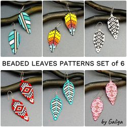 beaded leaf earrings patterns set of 6 beading designs diy jewelry making seed bead leaves beadwork crafts digital pdf